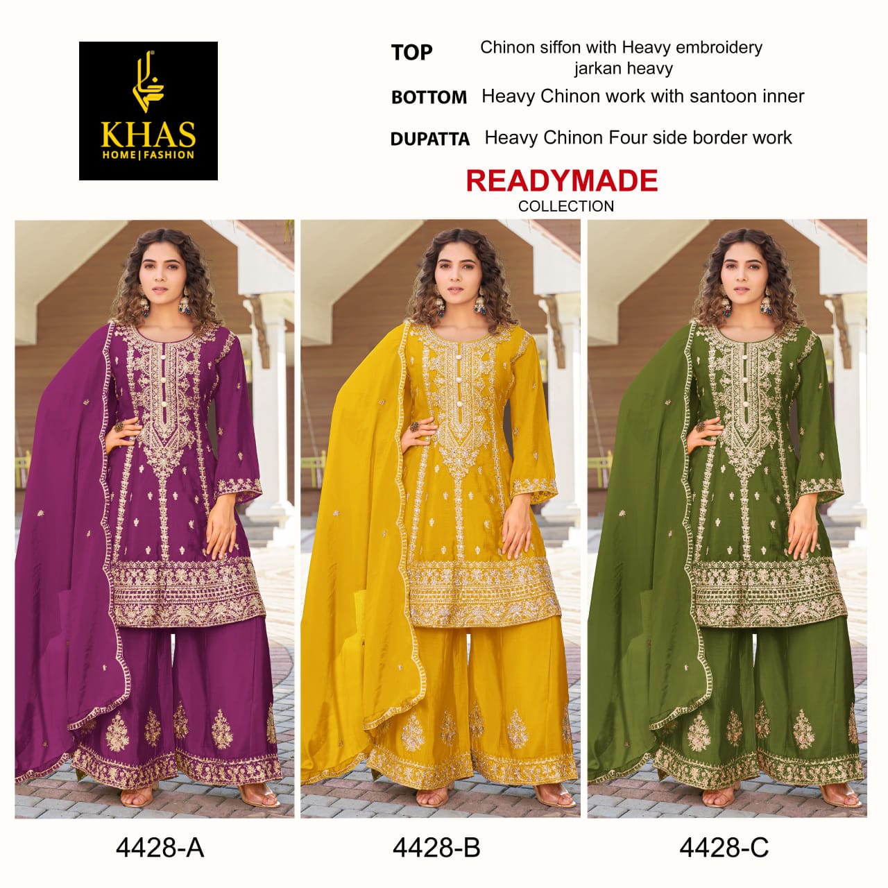 4428 Khas Chinon Silk Pakistani Readymade Suits Wholesale Market In Surat